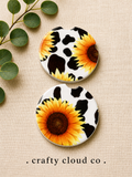 Sunflower Cow Print Ceramic Car Coaster Set