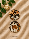 Cow Print & Leopard Mix Ceramic Car Coaster Set