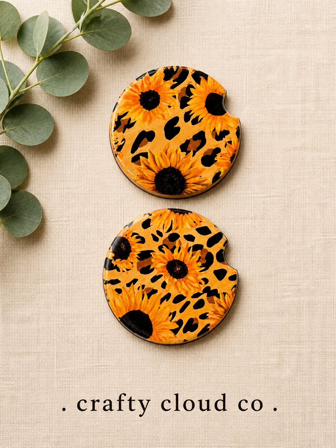 Sunflower Leopard Ceramic Car Coaster Set