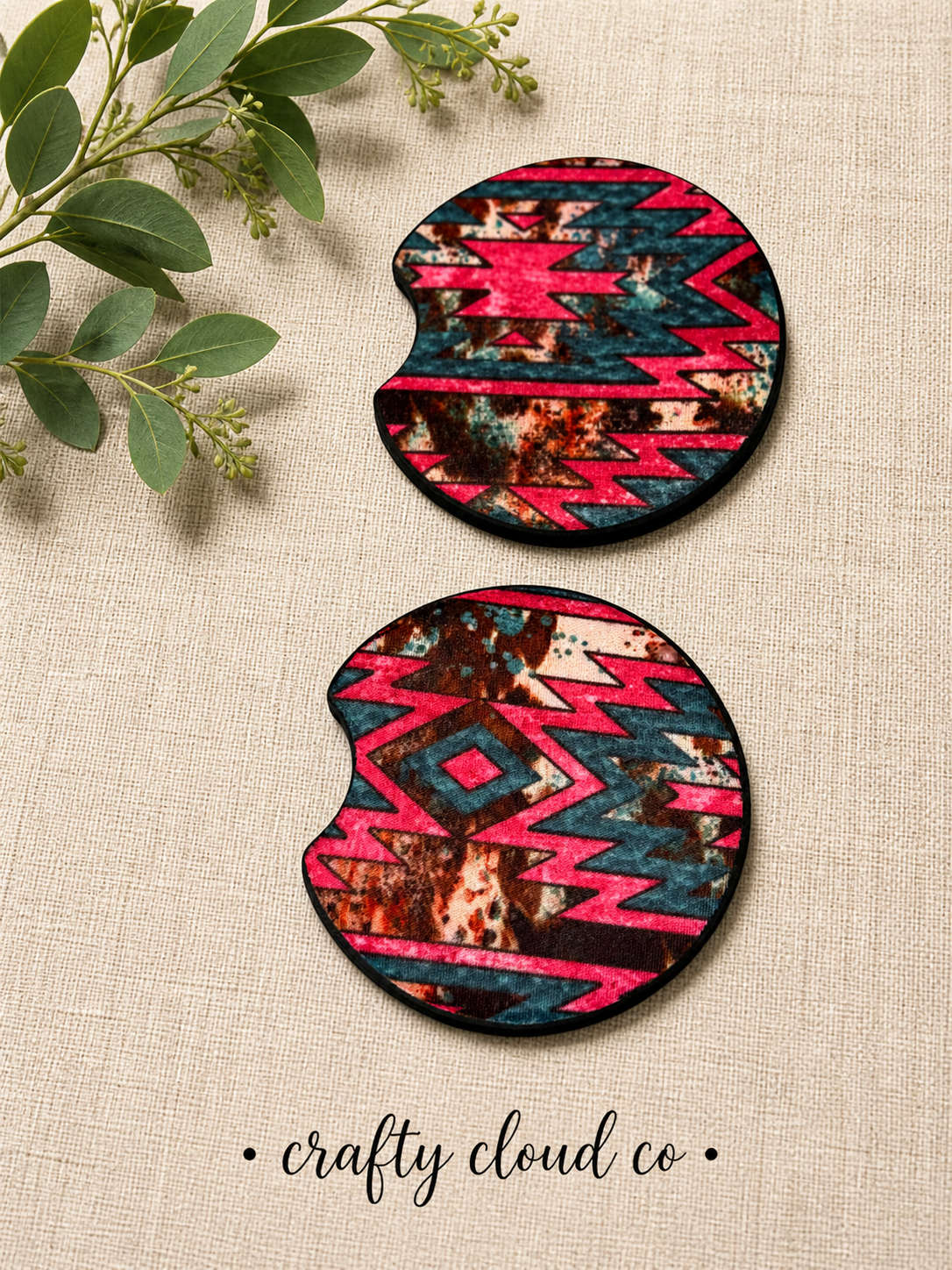 Pink Aztec Car Coaster Set