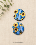 Blue Sunflower Rustic Car Coaster Set