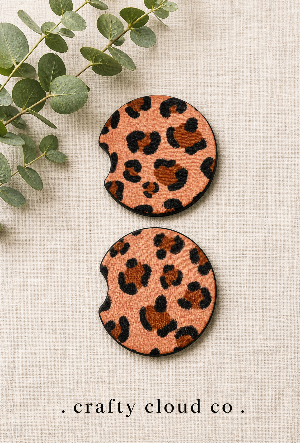 Peach Leopard Print Car Coaster Set