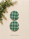 Emerald Plaid Car Coaster Set