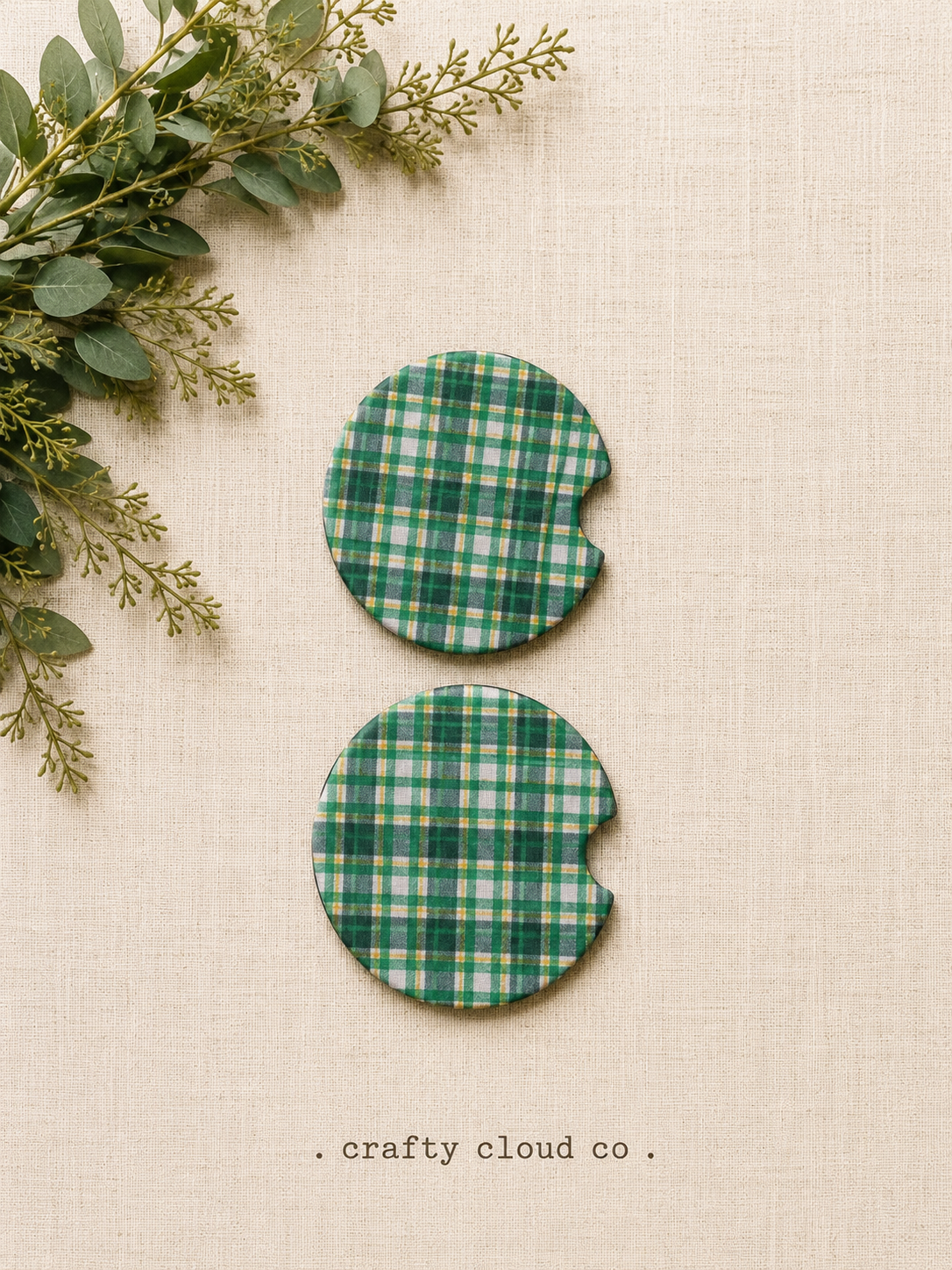 Emerald Plaid Car Coaster Set