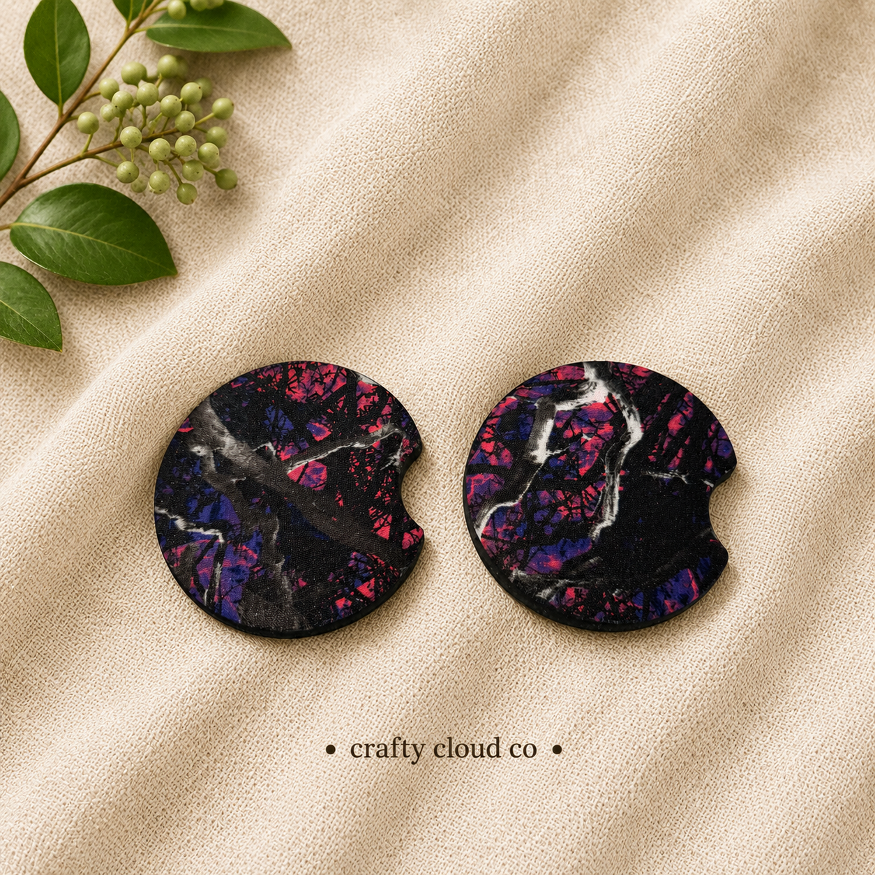 Purple Pink Camo Car Coaster Set