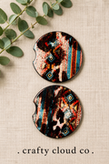 Cowhide Aztec Ceramic Car Coaster Set