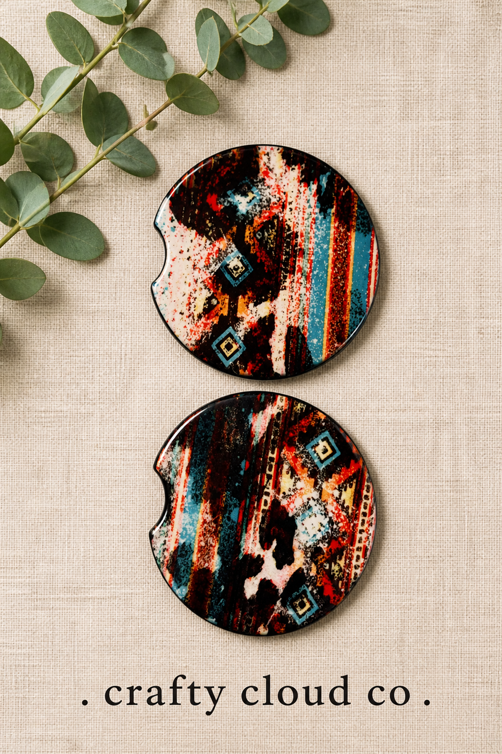 Cowhide Aztec Ceramic Car Coaster Set