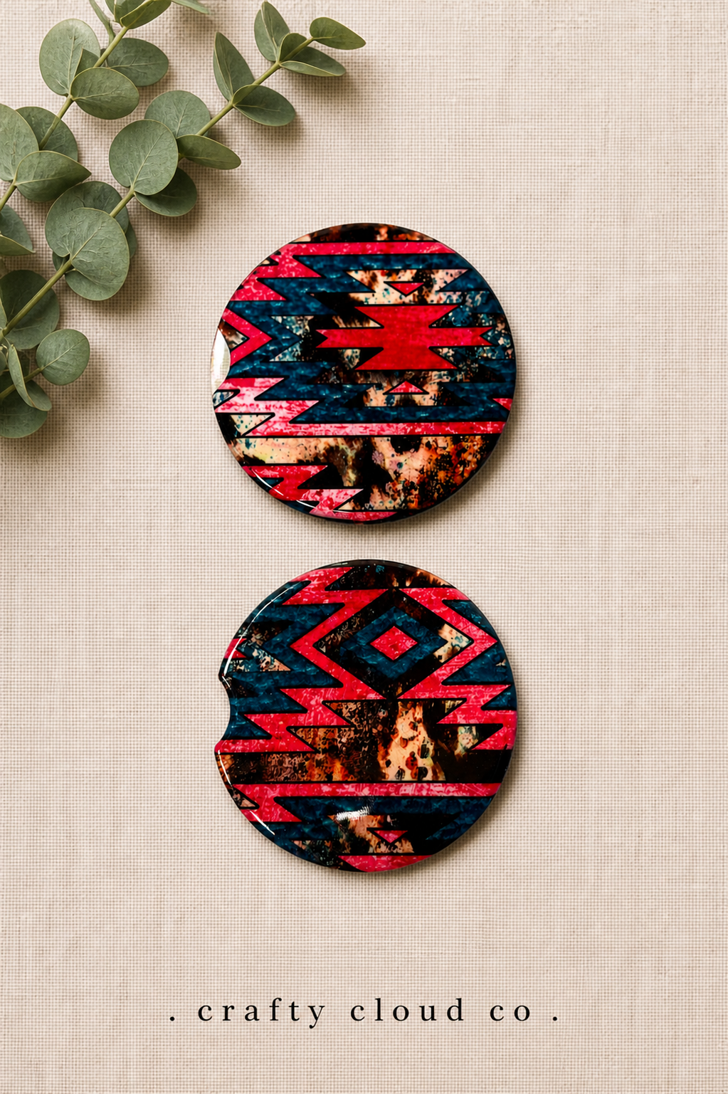 Southwestern Aztec Ceramic Car Coaster Set