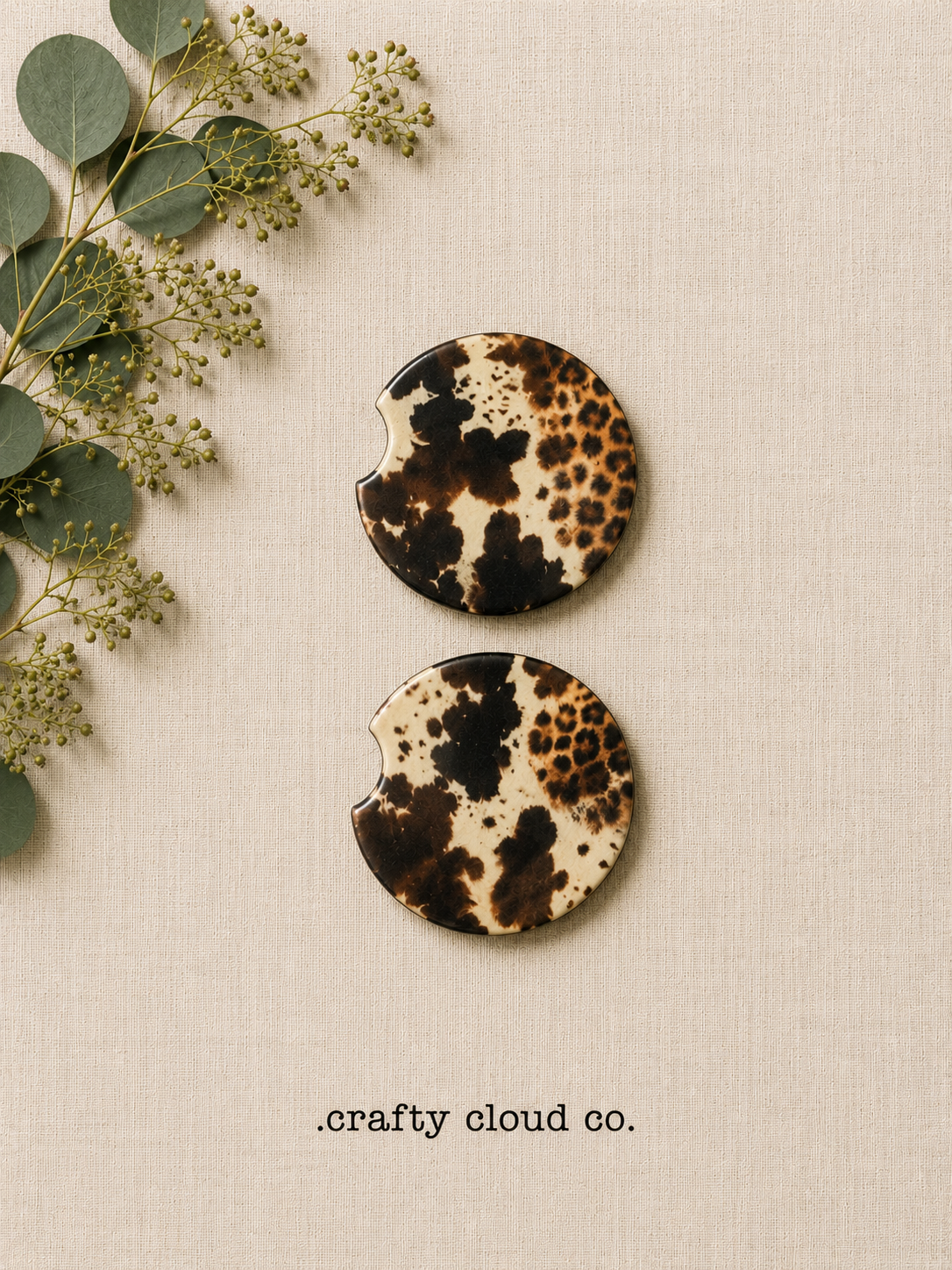 Dark Leopard Print Ceramic Car Coaster Set