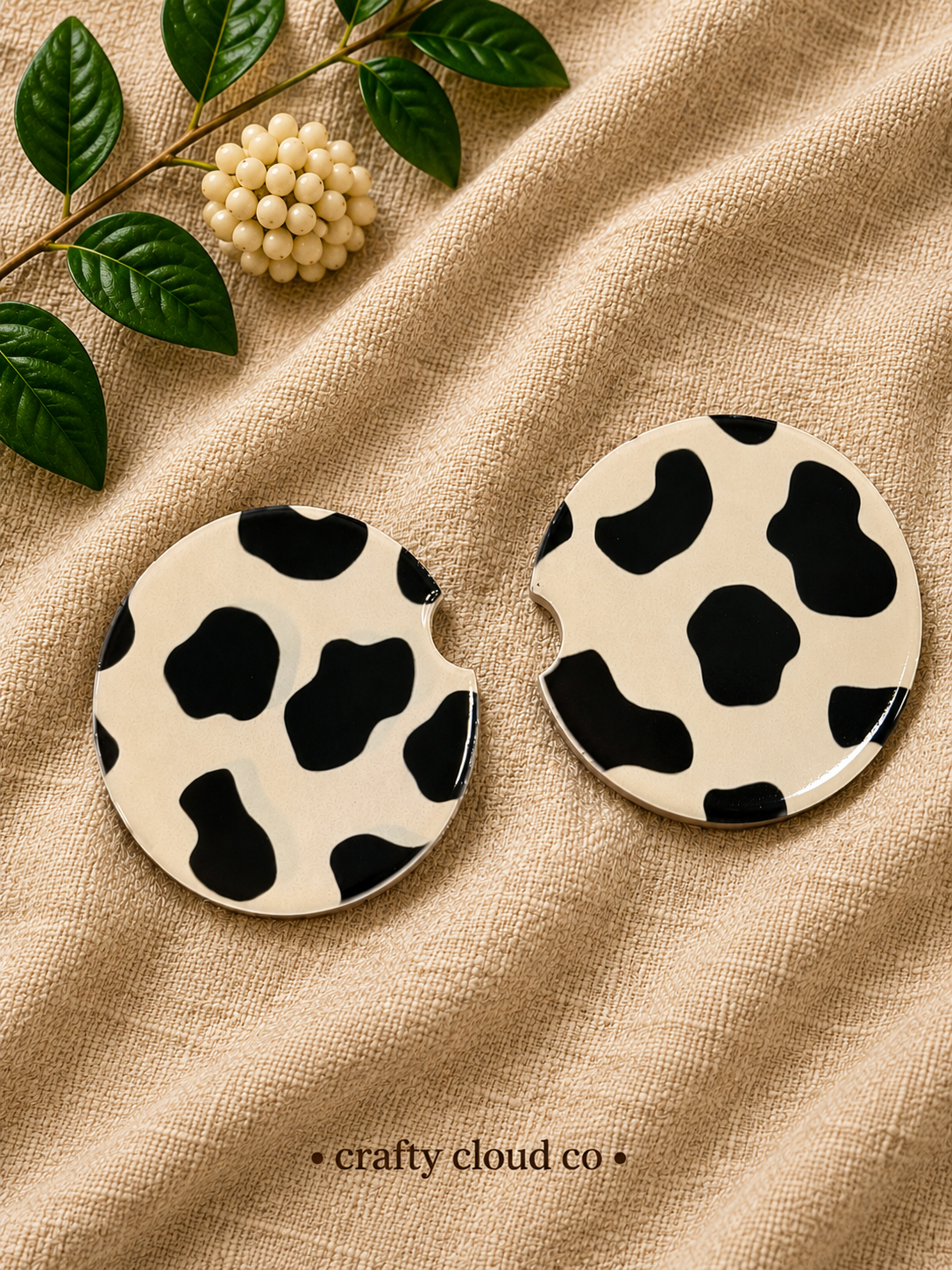 Cow Print Ceramic Car Coaster Set