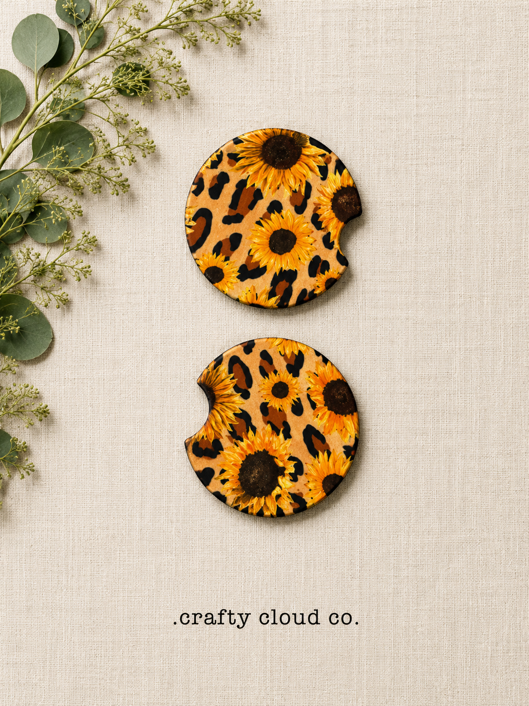 Sunflower Leopard Car Coaster Set