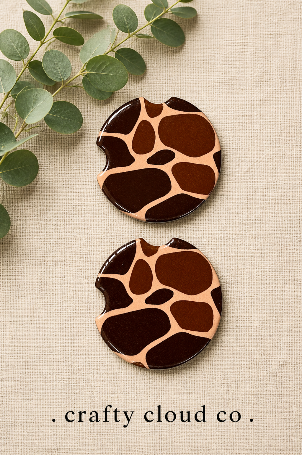 Giraffe Print Ceramic Car Coaster Set