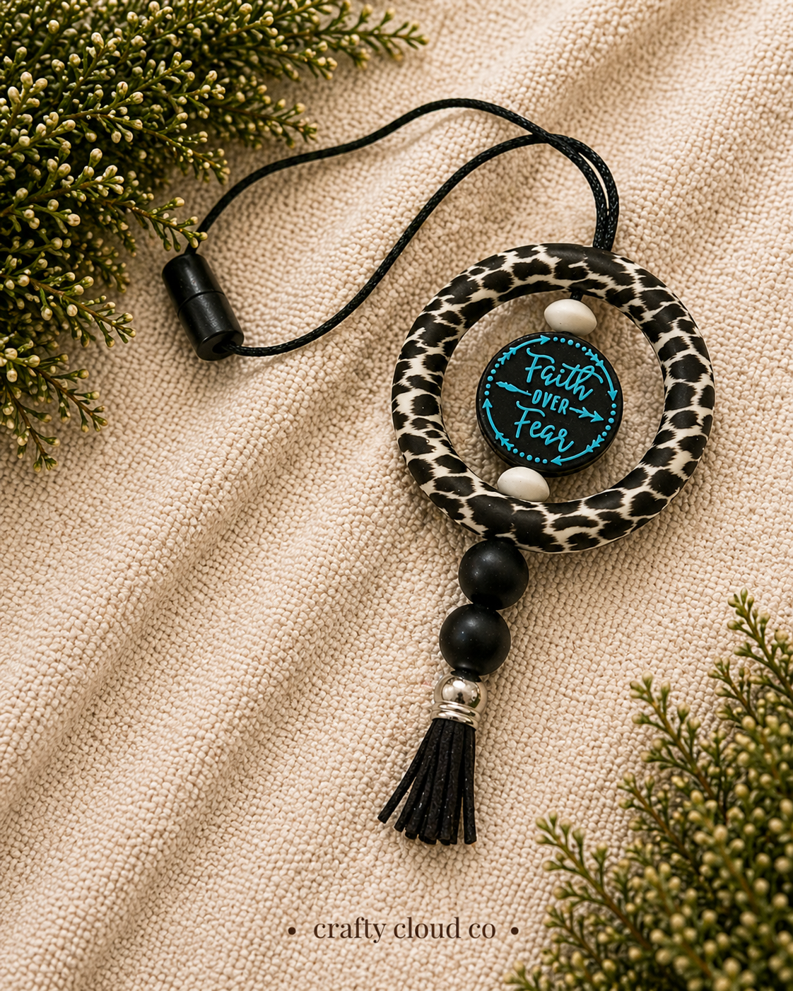 Faith Over Fear Cow Print Car Charm