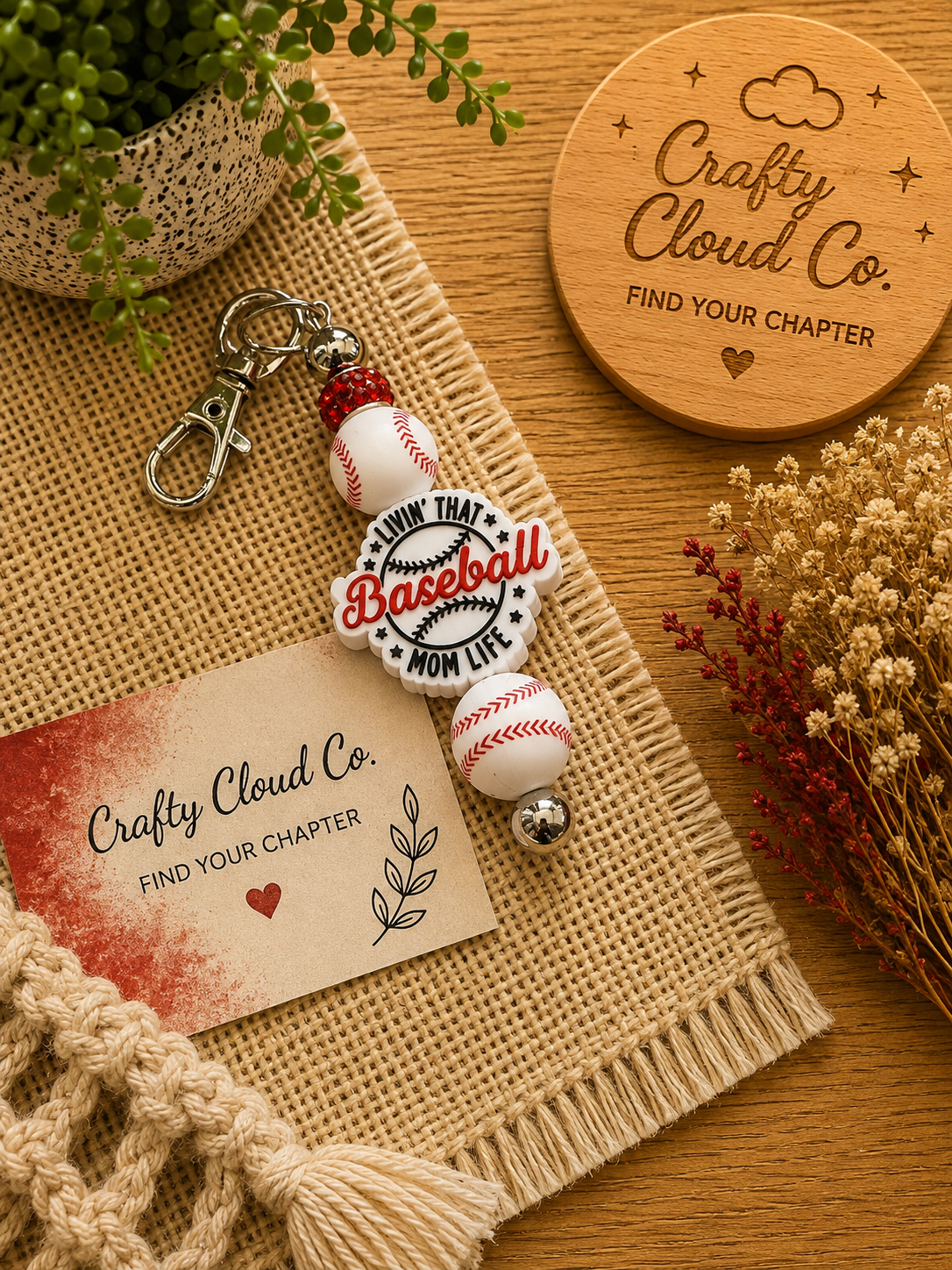 Baseball Mom Life Beaded Keychain