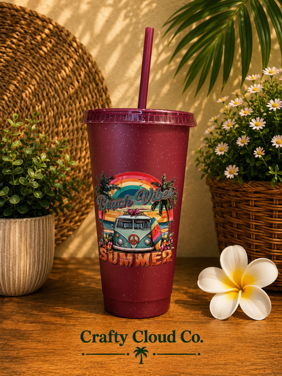 Beach Vibes Summer Glitter Tumbler