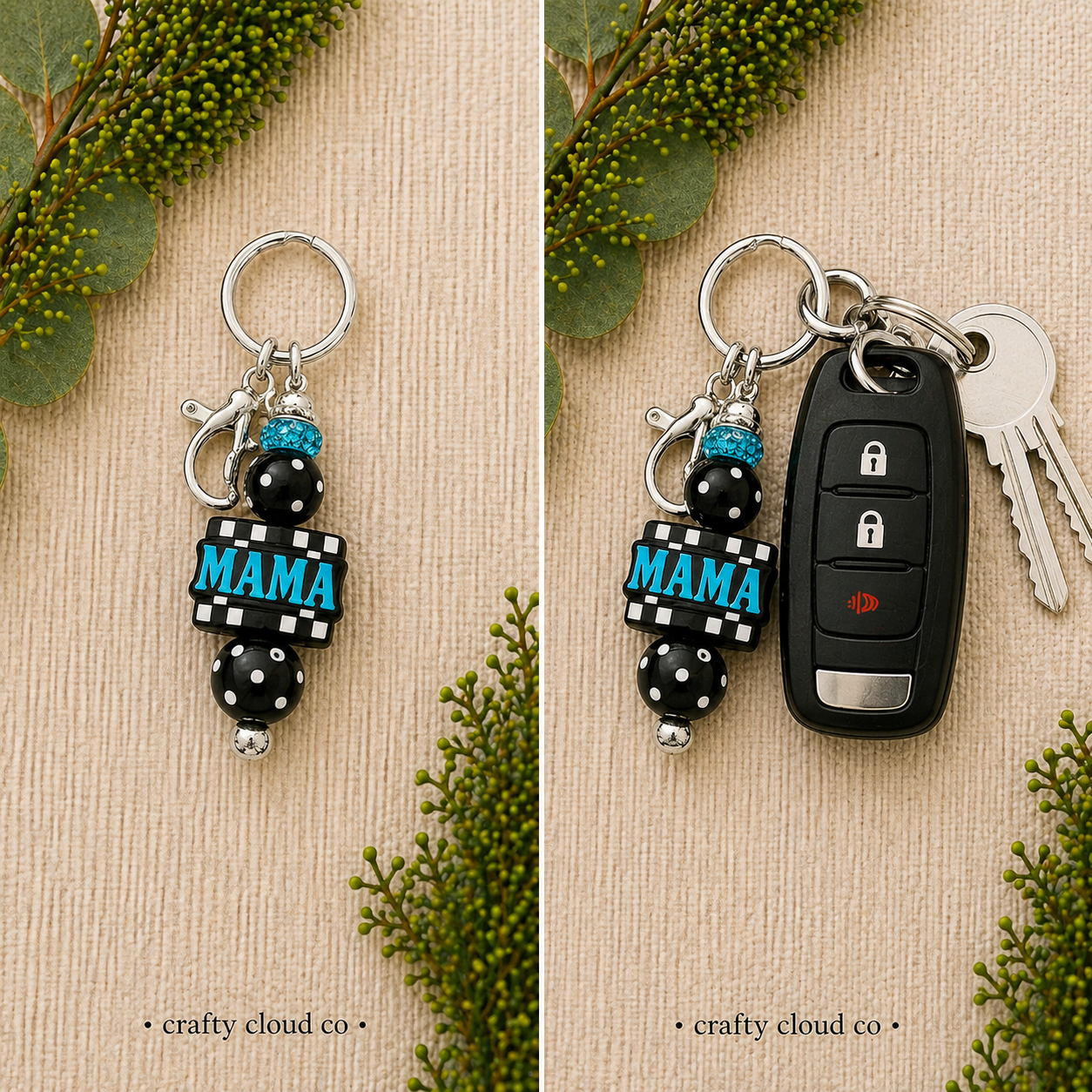 Black & Blue Mama Beaded Keychain