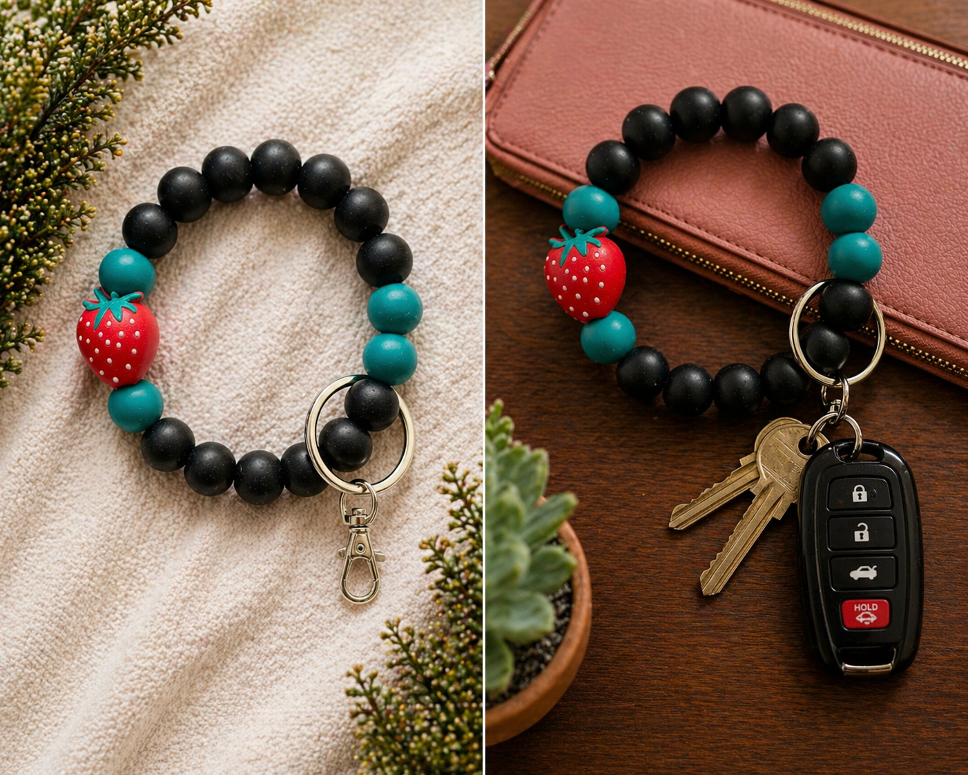 Strawberry Beaded Wristlet