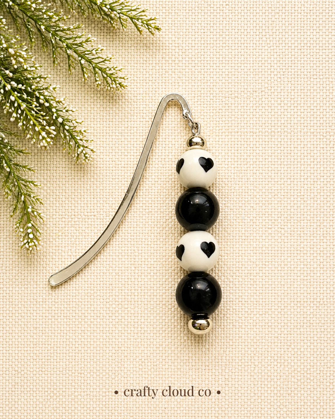 Black & White Heart Beaded Bookmark