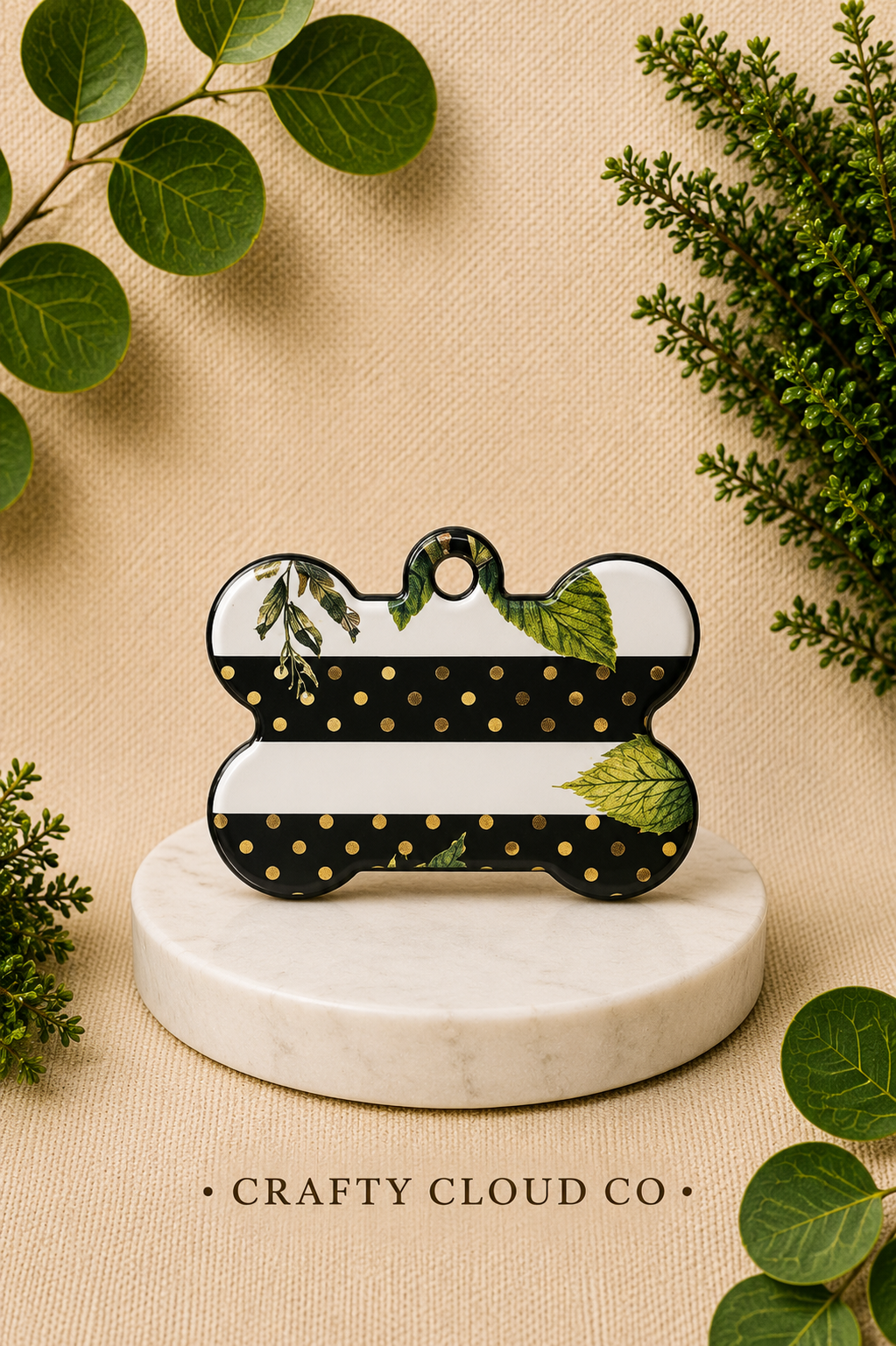Black Stripe & Gold Dot Dog Tag