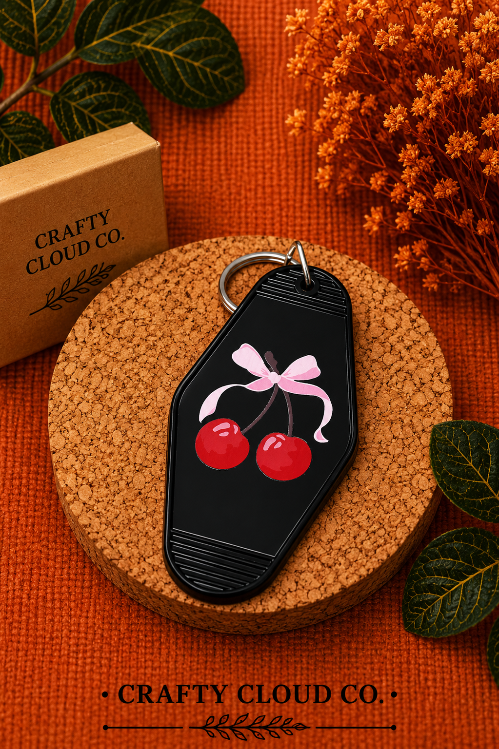 Pink Bow Cherry Motel Keychain
