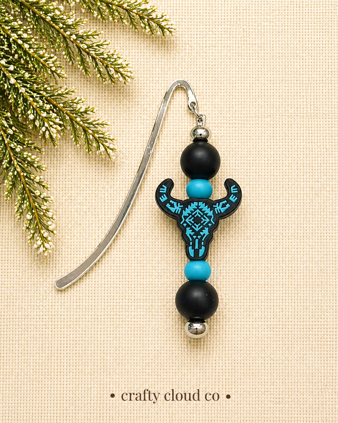 Western Turquoise Cow Skull Bookmark
