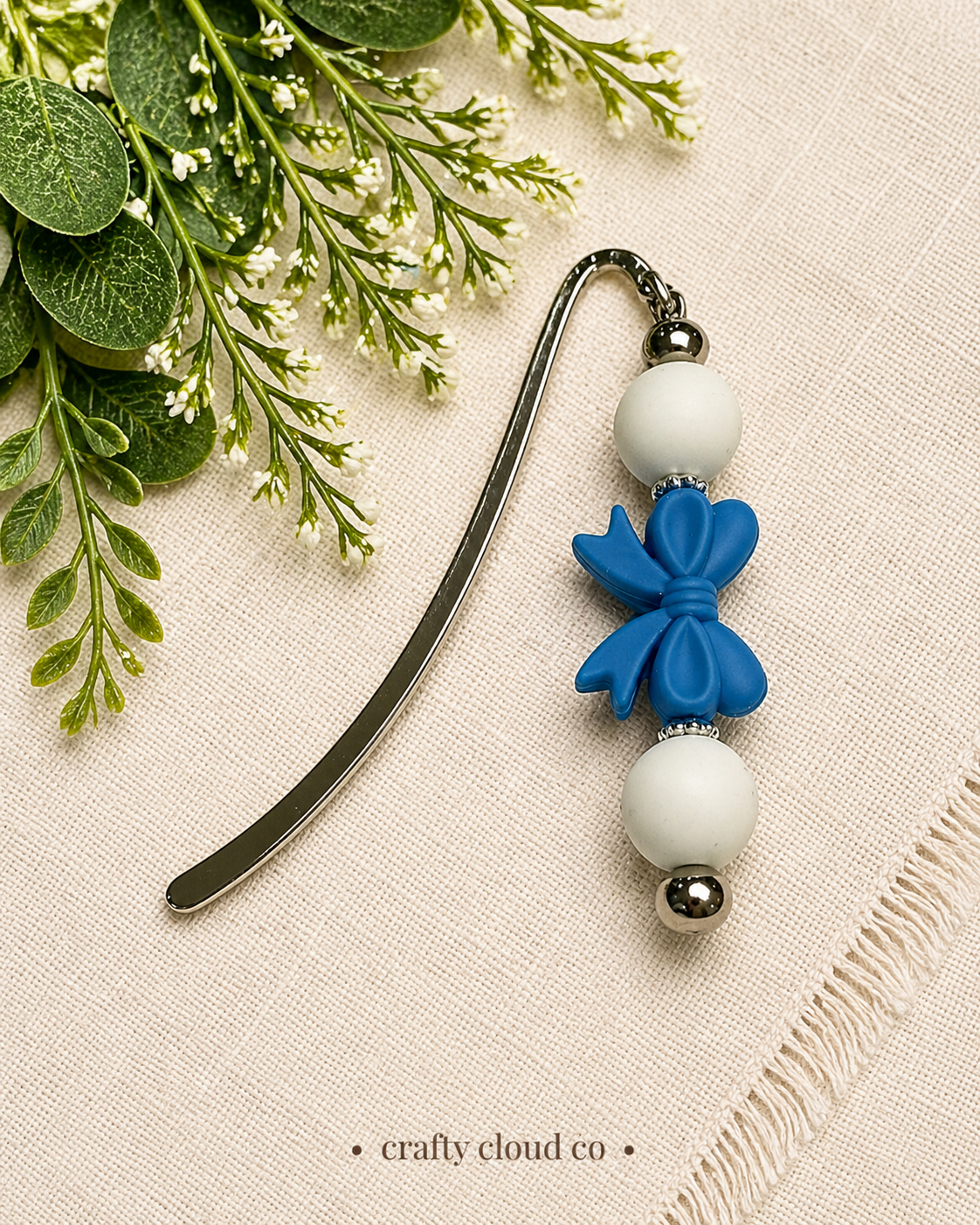 Blue Bow Beaded Bookmark