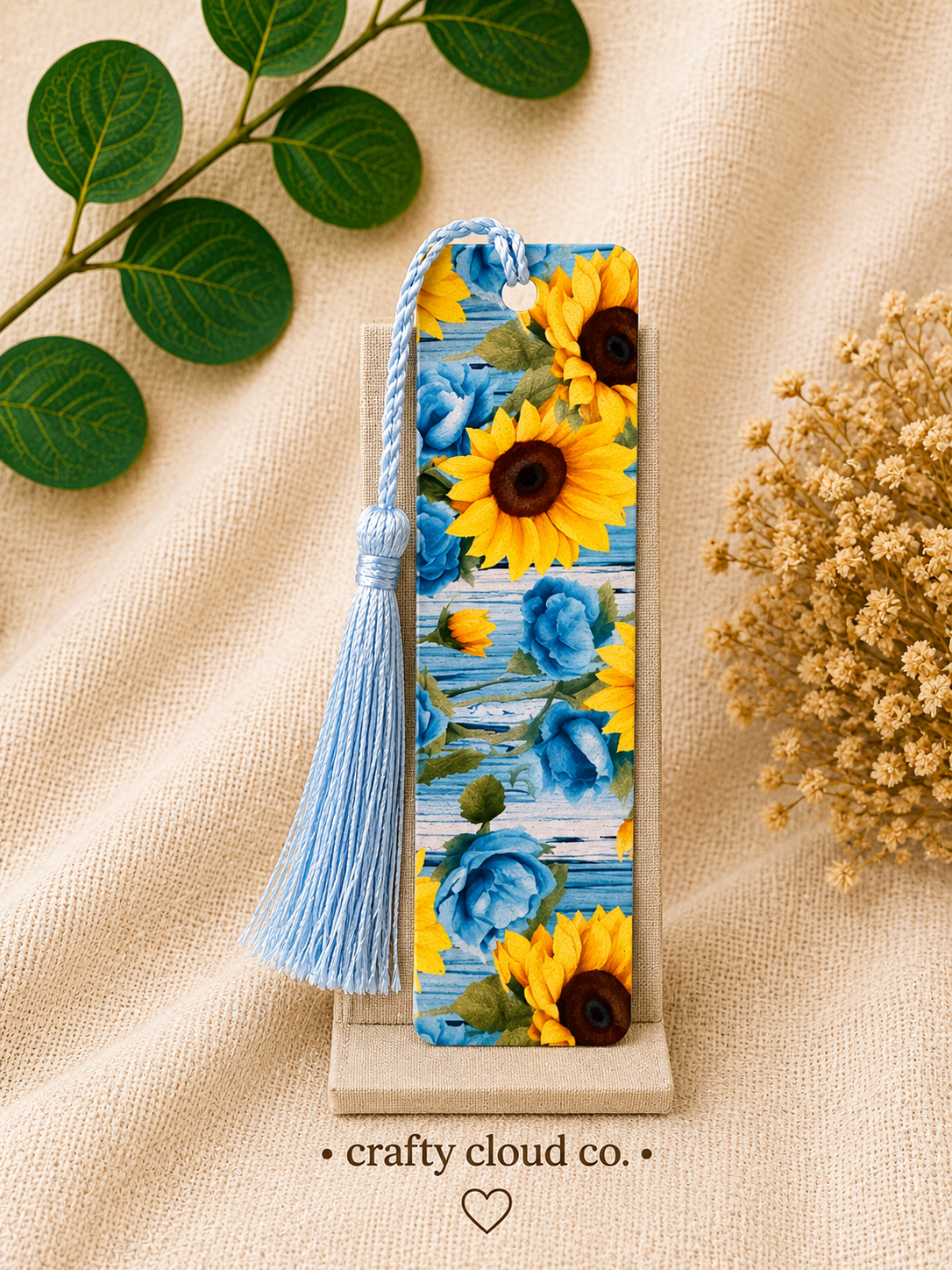 Blue Floral Sunflower Bookmark