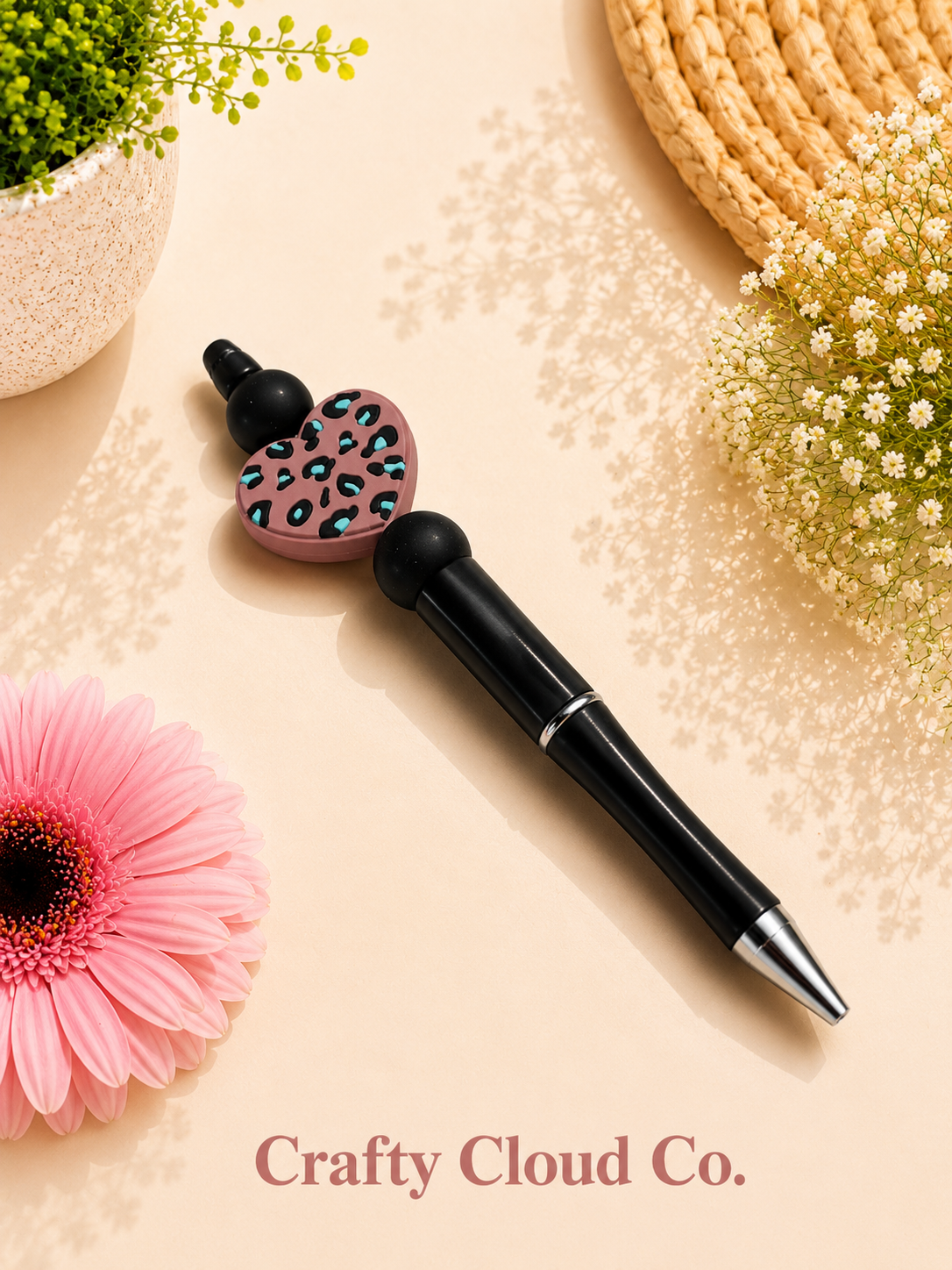 Brown, Black & Teal Heart Pen