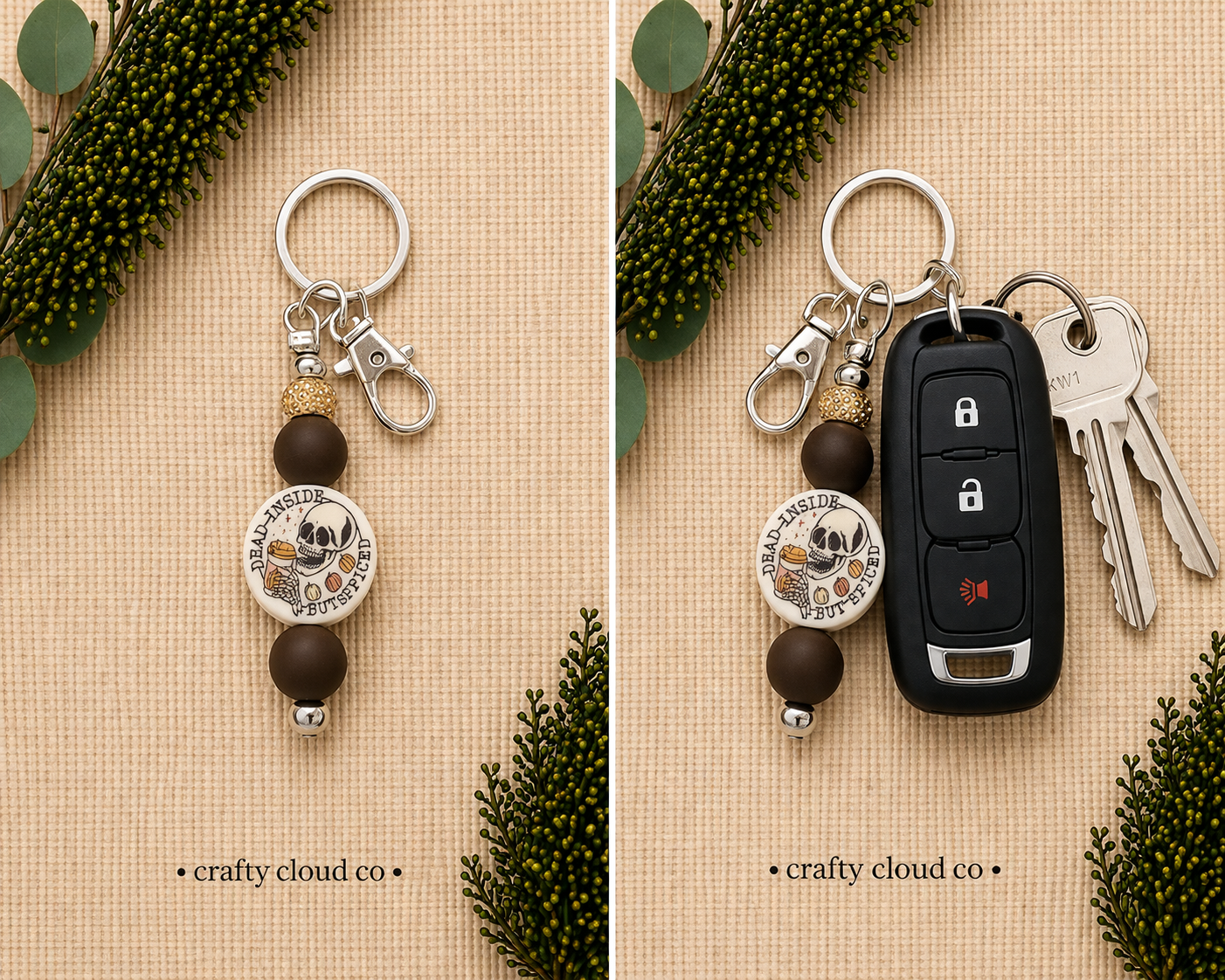 Dead Inside But Spiced Beaded Keychain