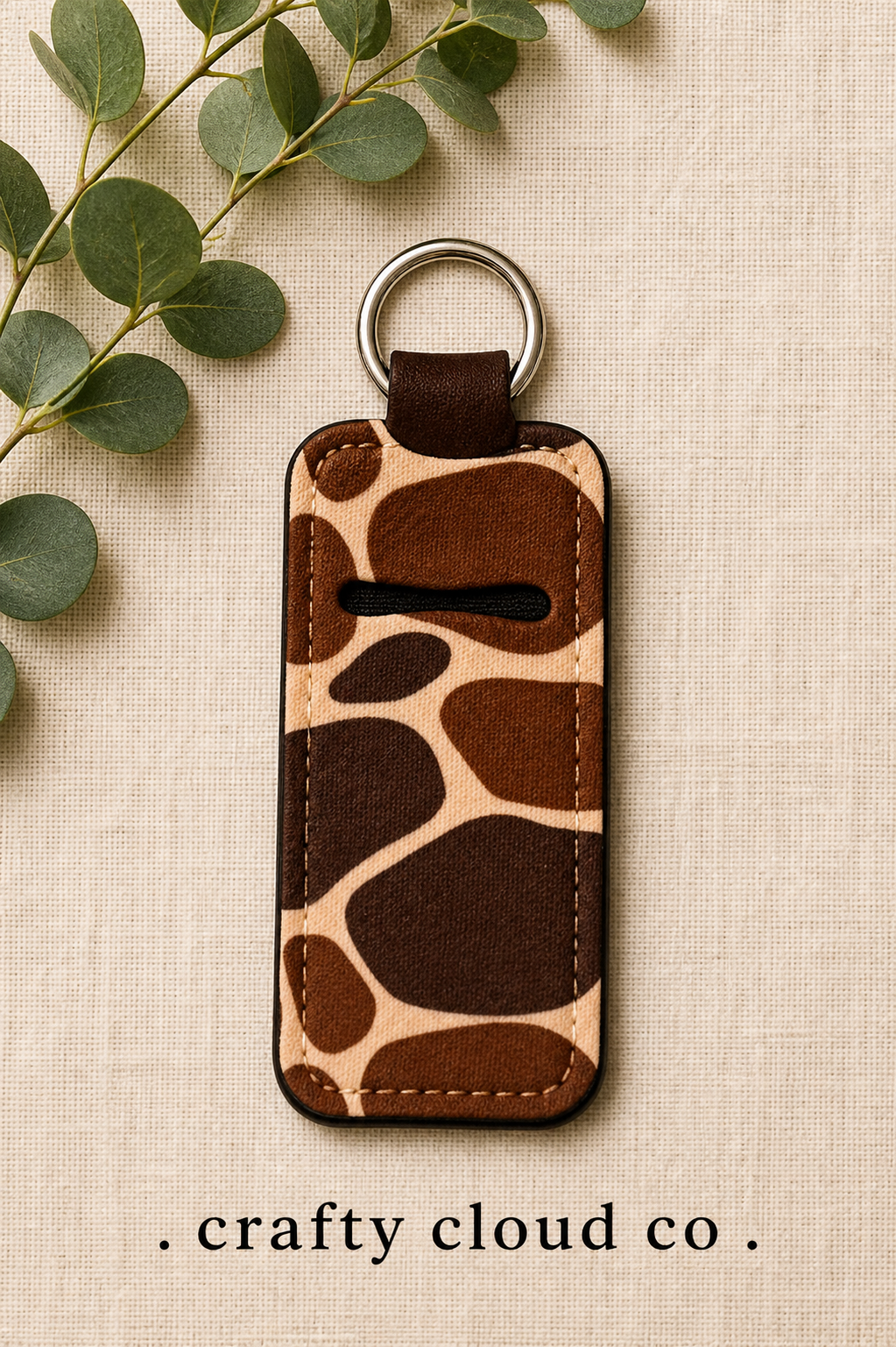 Giraffe Print Chapstick Holder Keychain