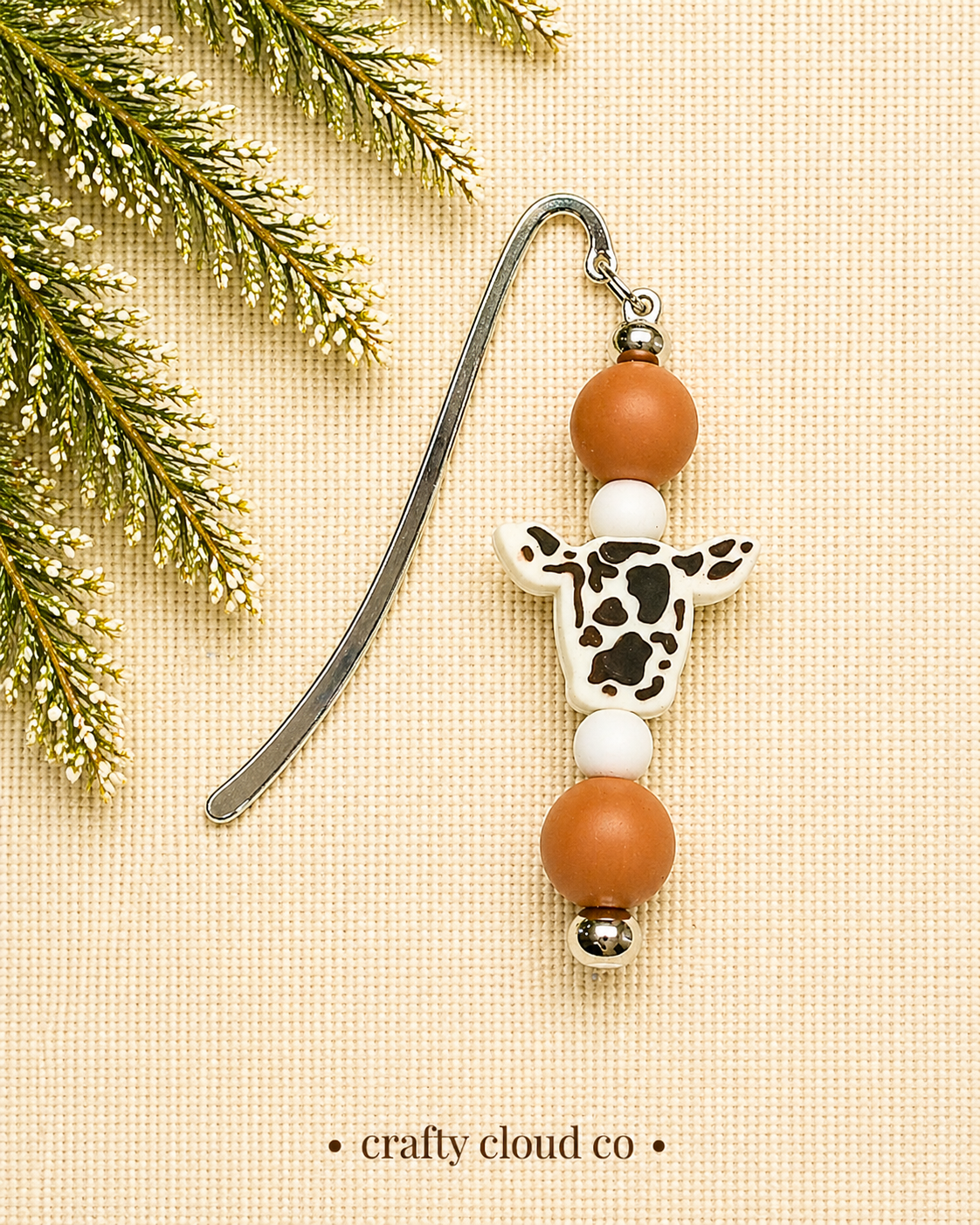 Cow Print Beaded Bookmark-light brown