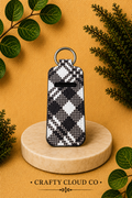 Black & White Checkered Chapstick Holder Keychain