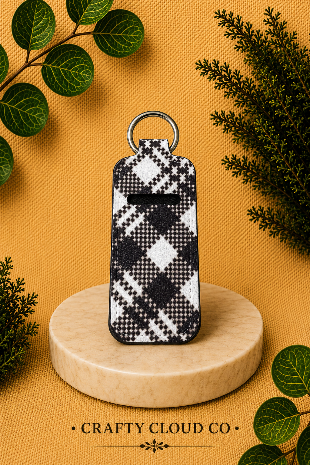 Black & White Checkered Chapstick Holder Keychain