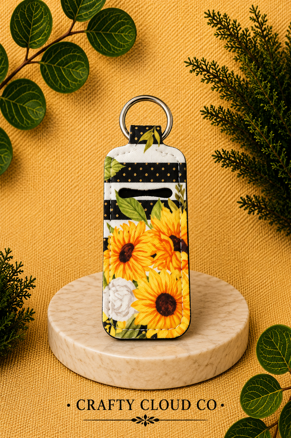 Sunflower Stripe Chapstick Holder Keychain