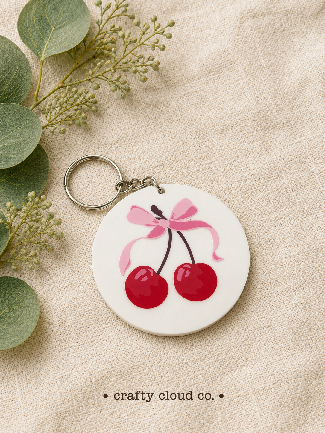 Pink Bow Cherry Acrylic Keychain