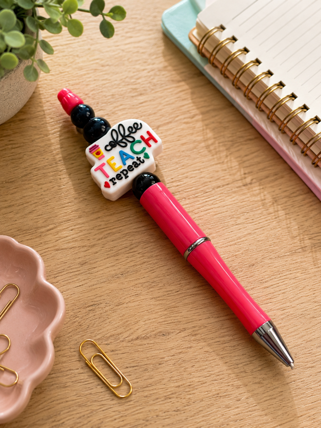 Coffee Teach Repeat Beaded Pen