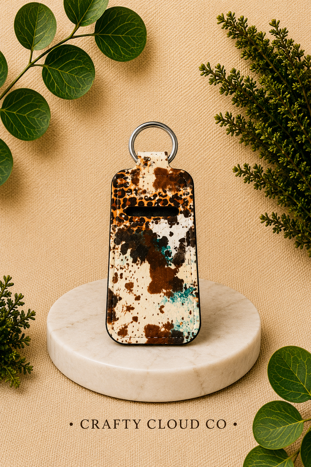 Cowhide & Leopard Chapstick Holder Keychain
