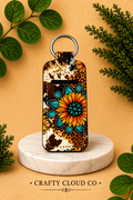 Cow Print Sunflower Chapstick Holder Keychain