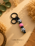 Pink Cow Print Beaded Keychain
