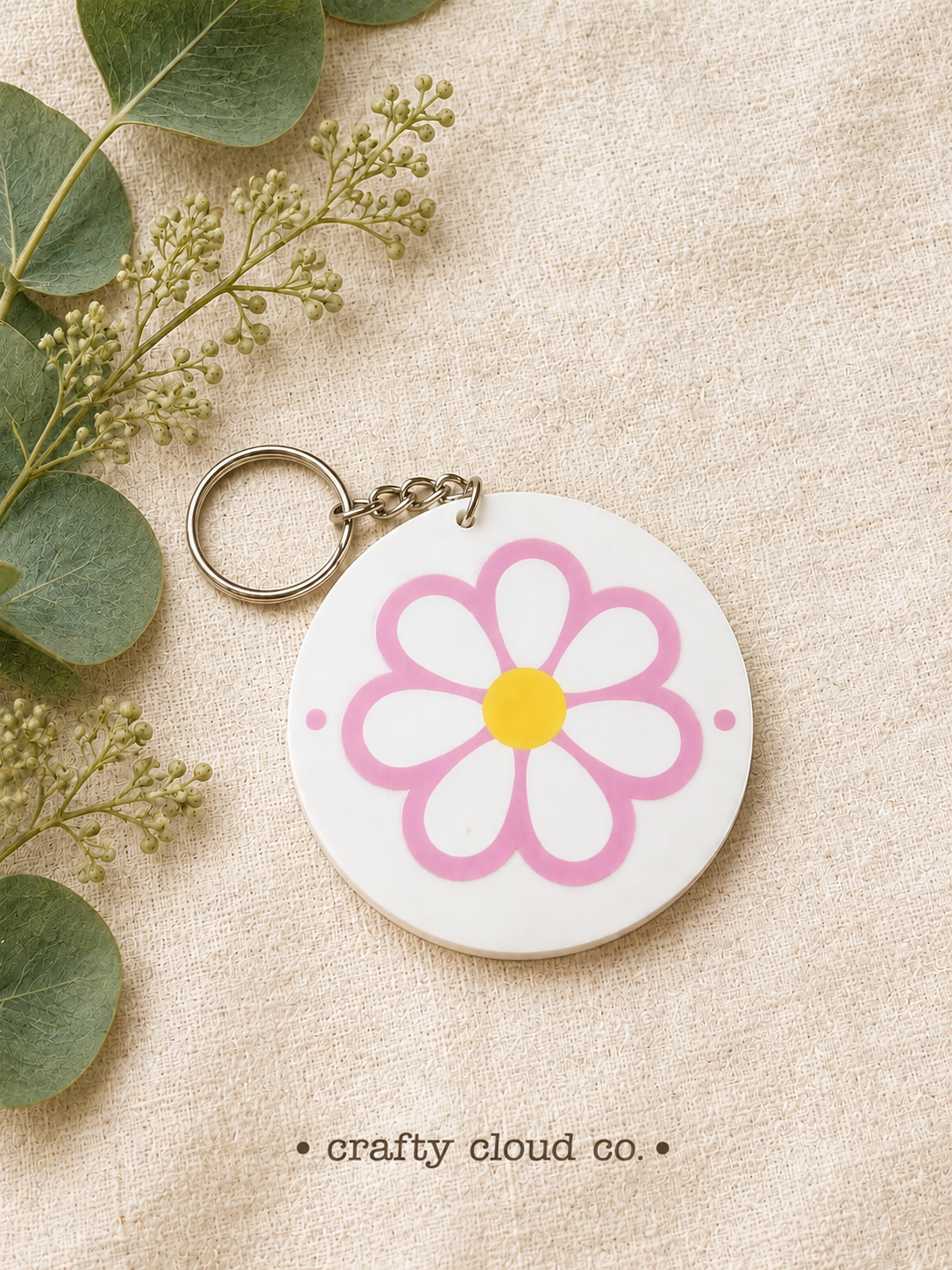 Pink Daisy Acrylic Keychain