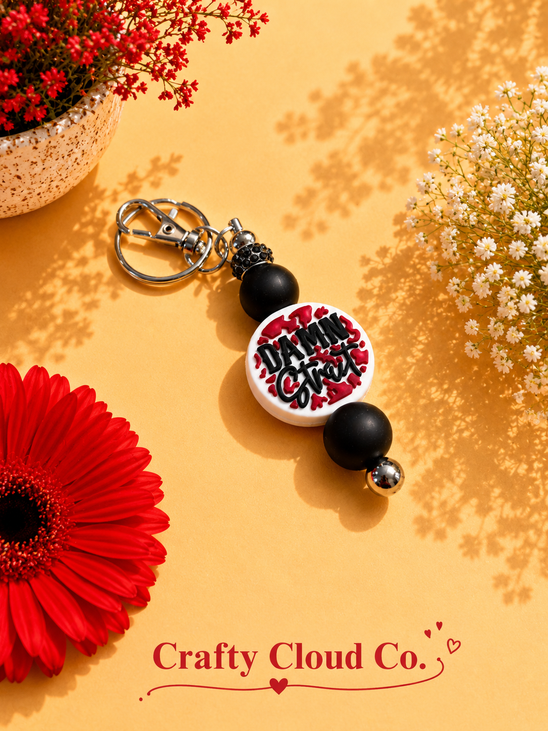 Damn Strait Beaded Keychain