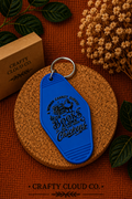 Books & Chickens Blue Motel Keychain