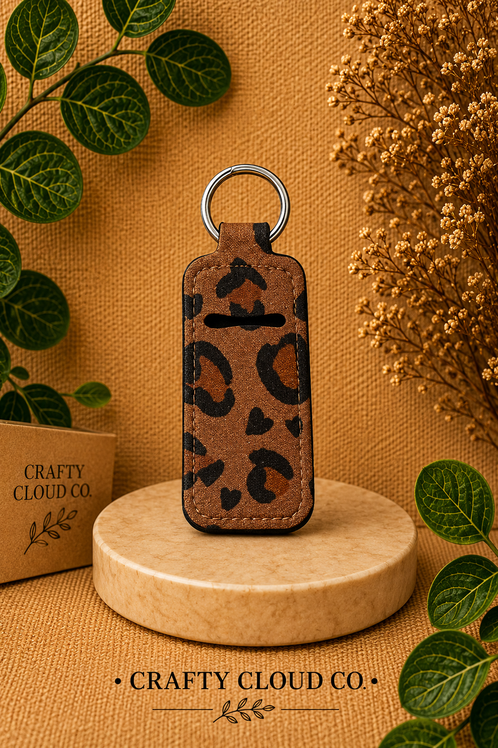 Dark Leopard Print Chapstick Holder Keychain