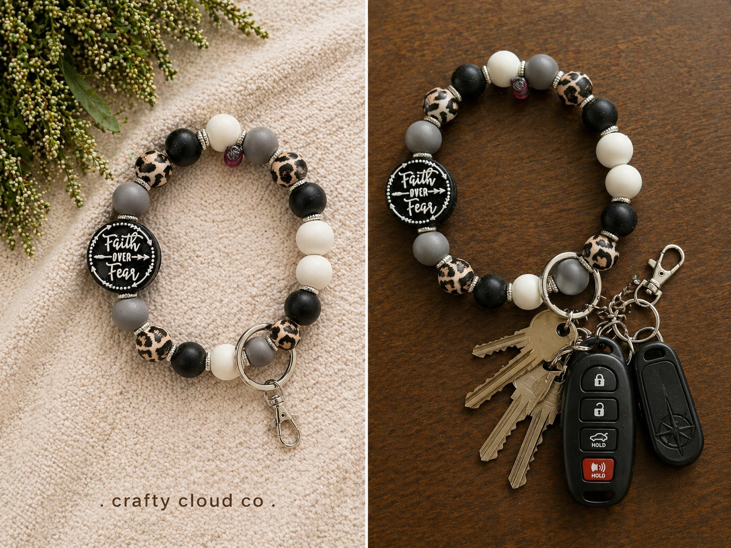 Faith Over Fear Beaded Wristlet Keychain