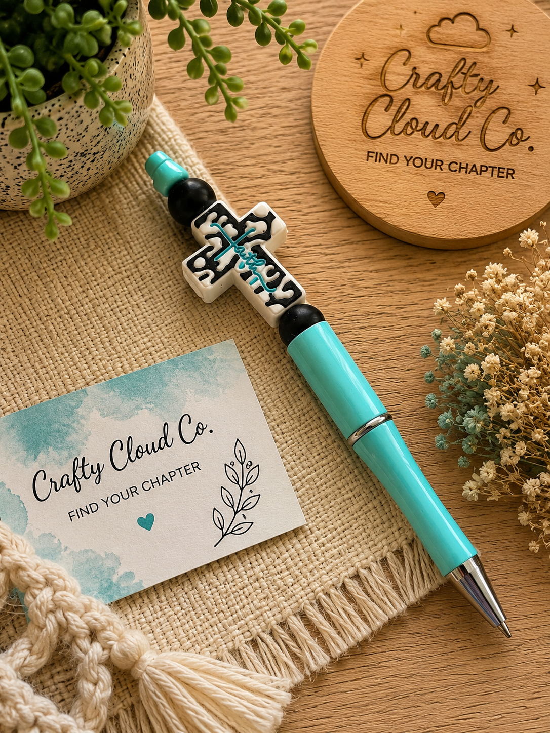 Floral Cross Beaded Pen