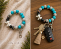 Neutral Floral Beaded Wristlet Keychain