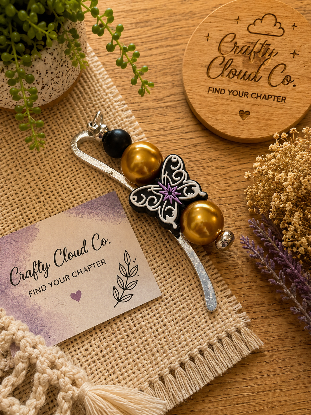 Midnight Butterfly Beaded Bookmark