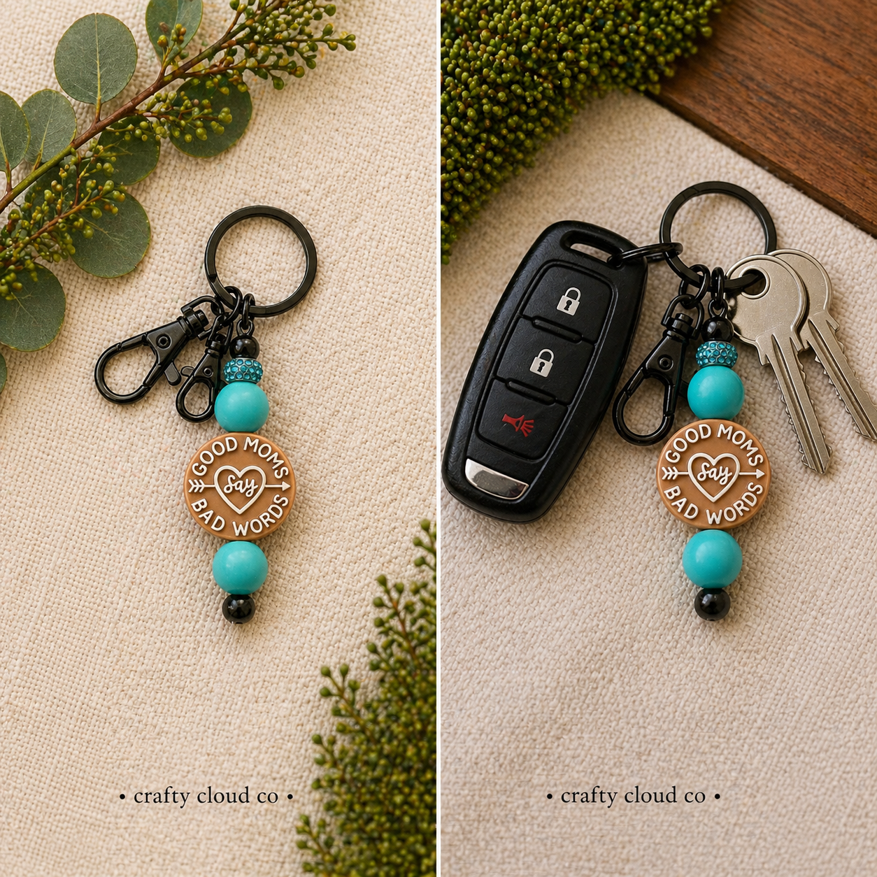 Good Moms Say Bad Words Beaded Keychain