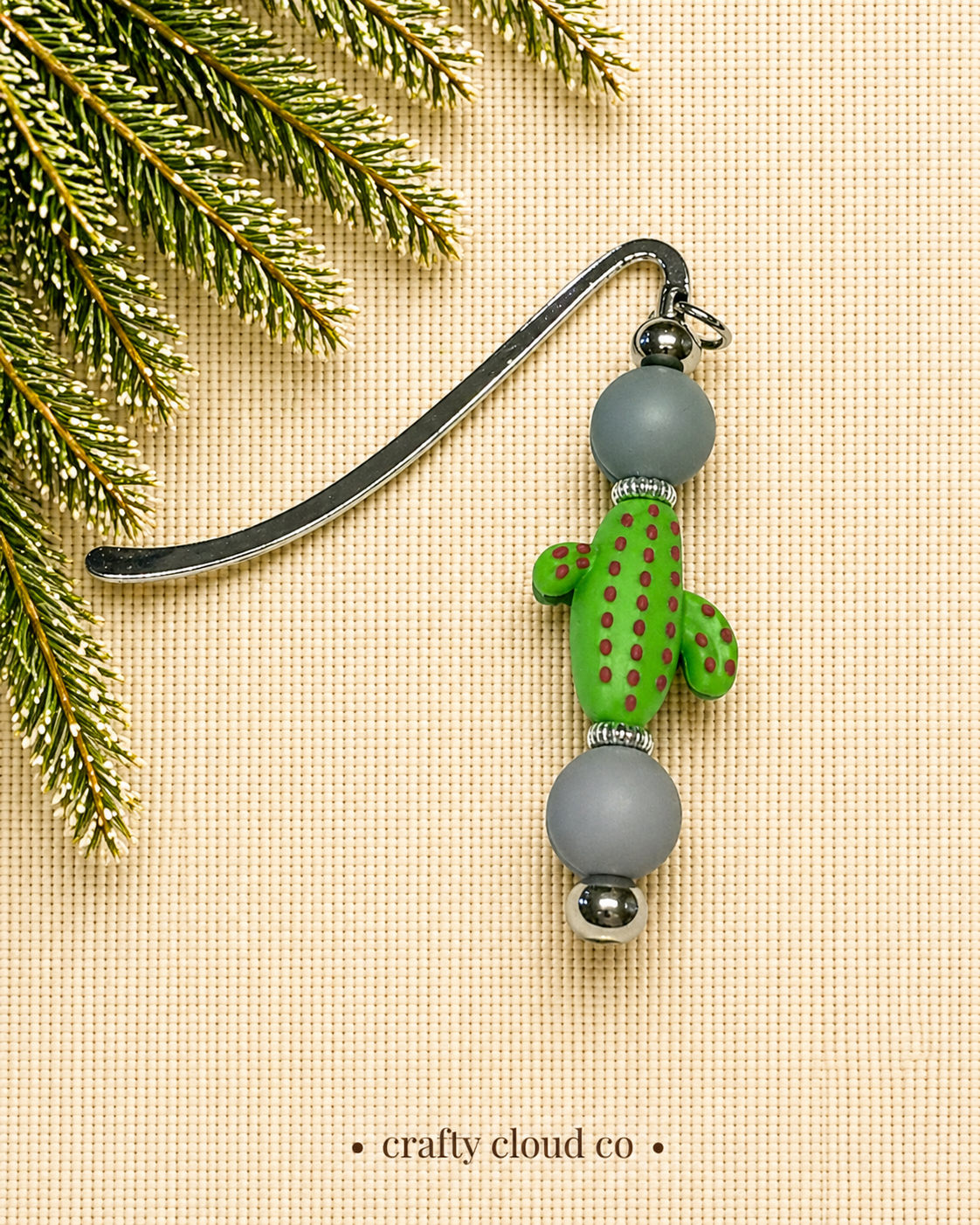 Cactus Beaded Bookmark-Gray