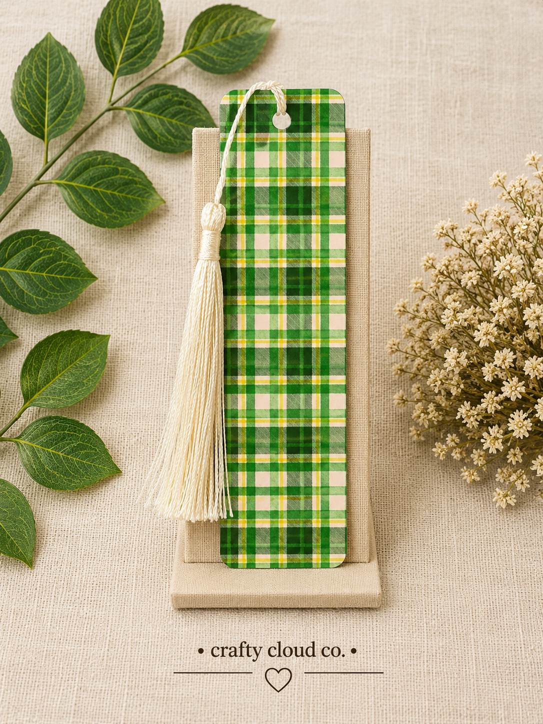 Green Plaid Bookmark